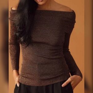 Metallic Brown Knit Sweater Top